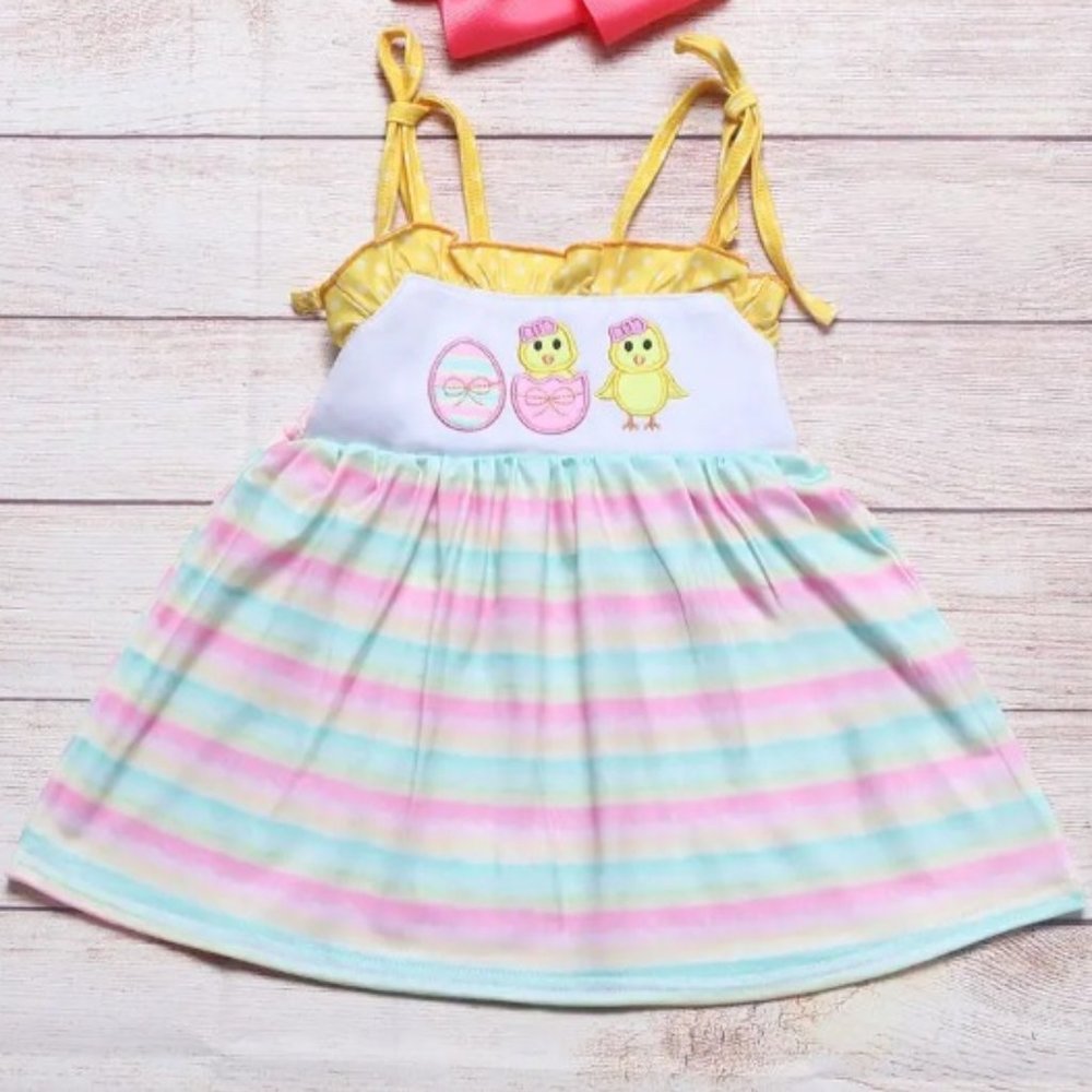 Boutique Easter Egg Chicks Girls Sleeveless Striped Dress